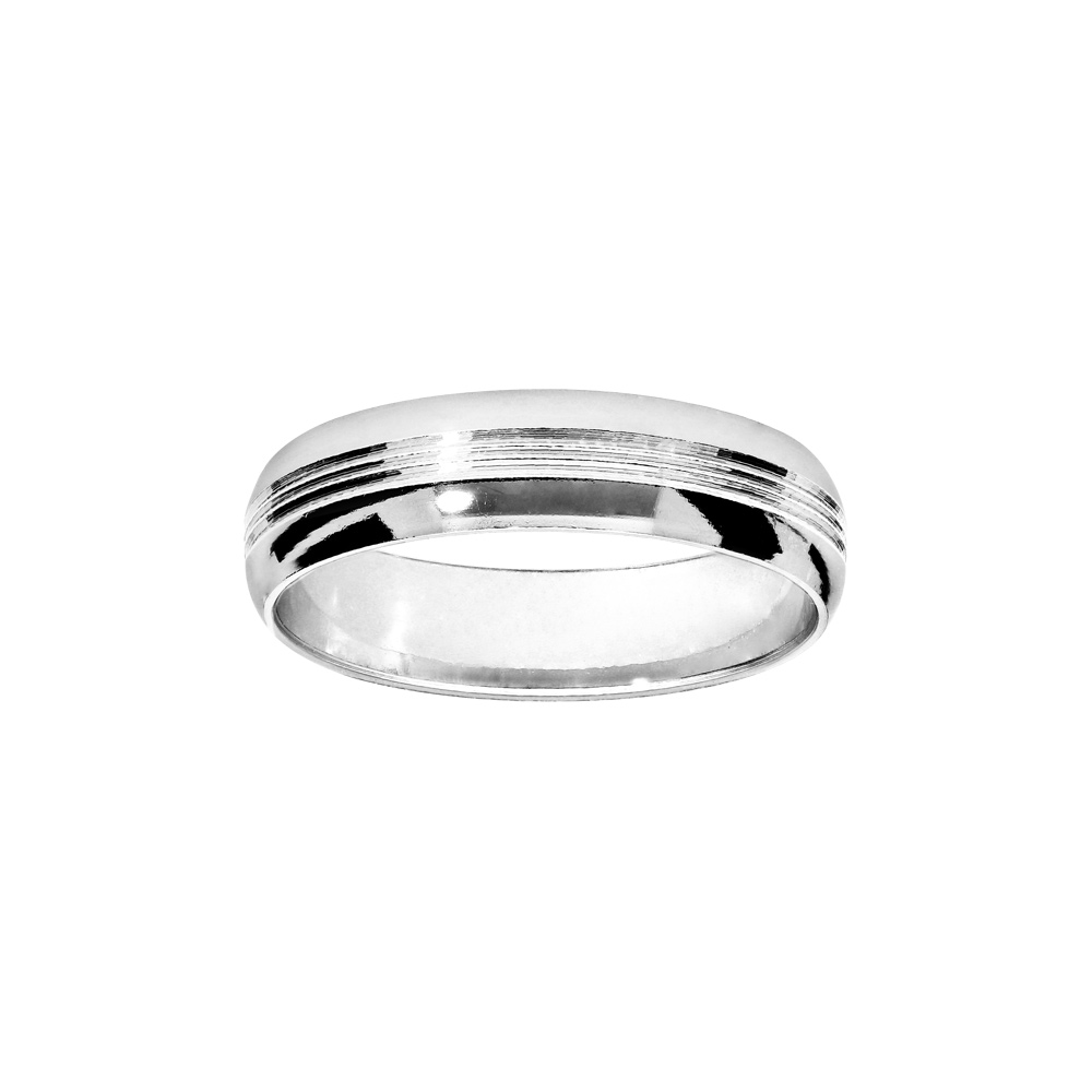 Alliance en argent rhodié 5mm avec bande rainurée au milieu