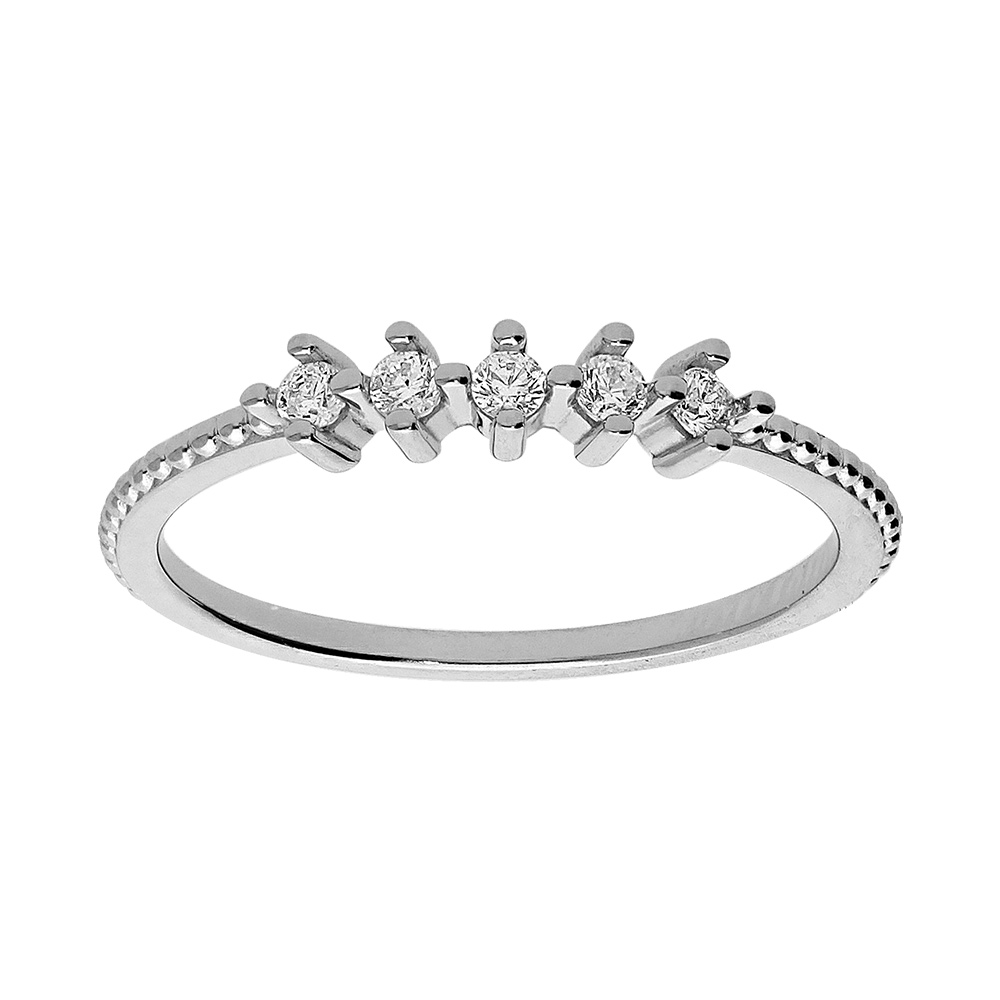 Alliance en argent platiné demi rail 5 oxydes blancs sertis Alliance en argent platiné demi rail 5 oxydes blancs sertis