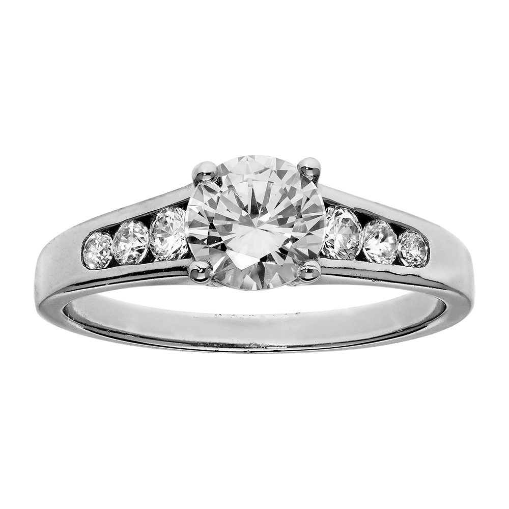 Bague en argent rhodié grande taille solitaire 4 griffes et oxydes blancs