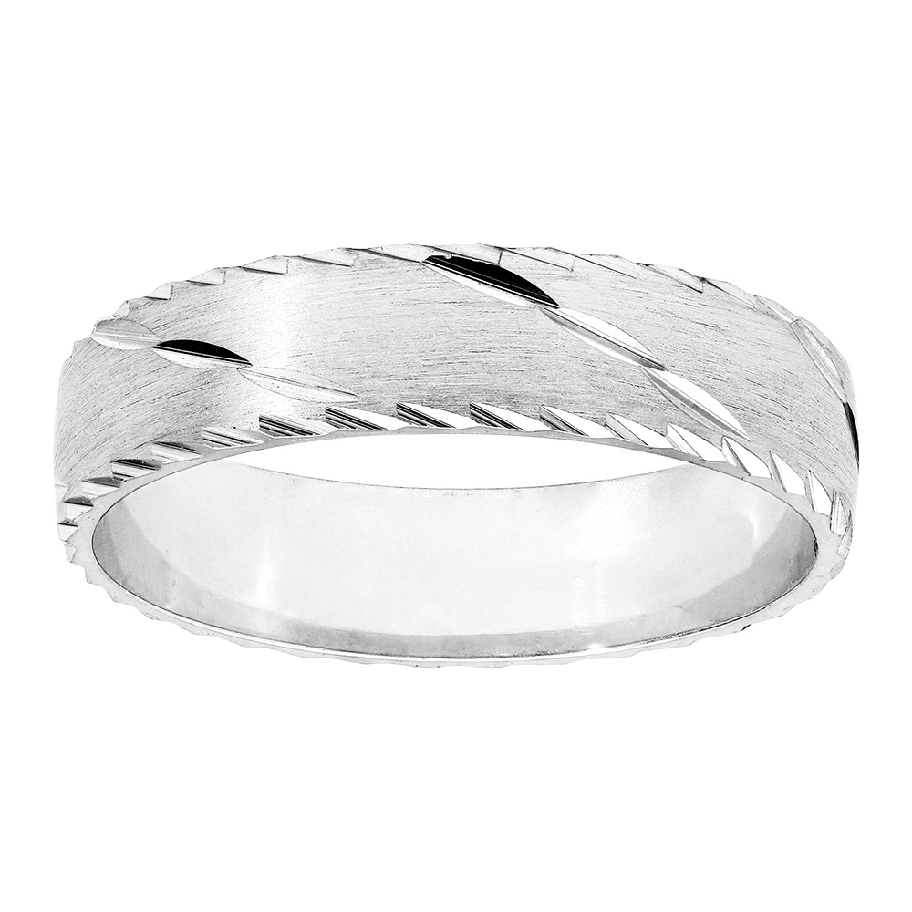 Alliance en argent rhodié diamantée biais avec liseré largeur 5mm
