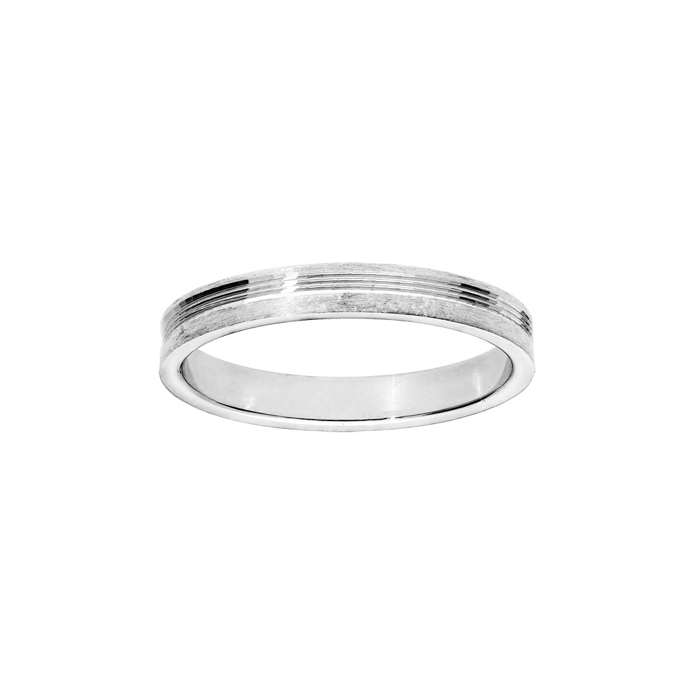 Alliance en argent rhodié satiné 3mm avec rainures brillantes au milieu