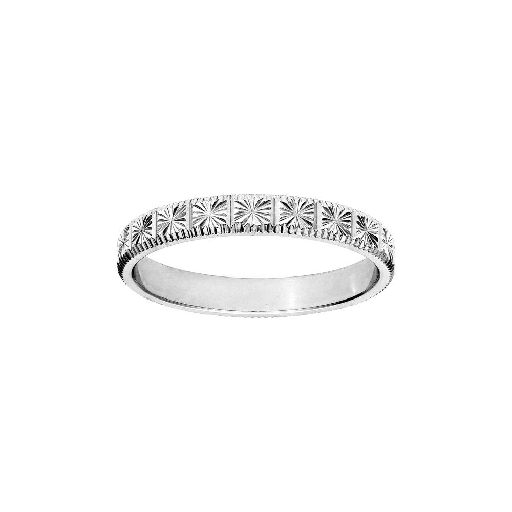 Alliance en argent rhodié 3mm et ciselée motifs étoiles