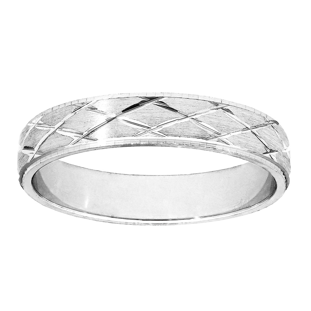 Alliance en argent rhodié satiné 4mm avec motifs diamantés en grandes croix