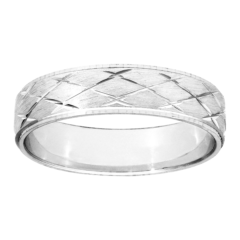 Alliance en argent rhodie satiné 5mm avec motifs diamantés en grandes croix