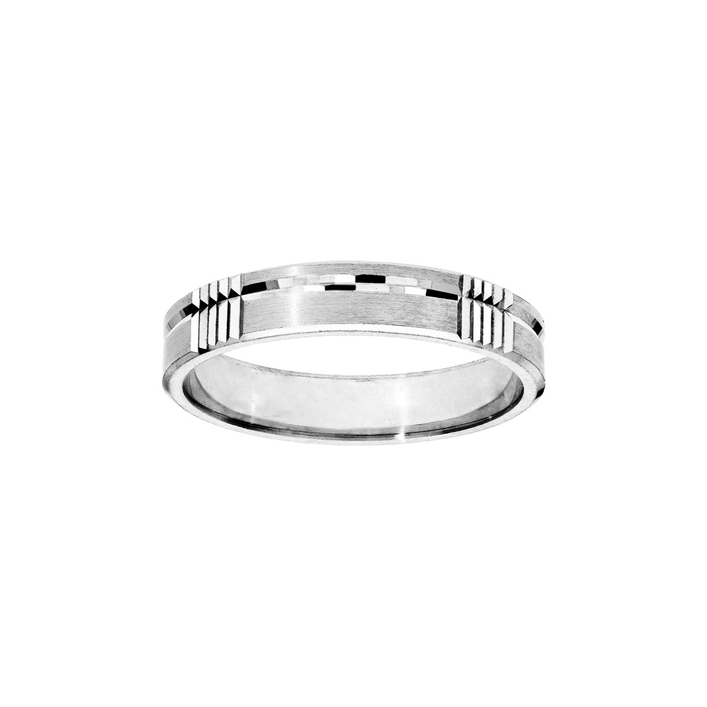 Alliance en argent rhodié satiné 4mm avec 5 sillons réguliers et une rainure brillante