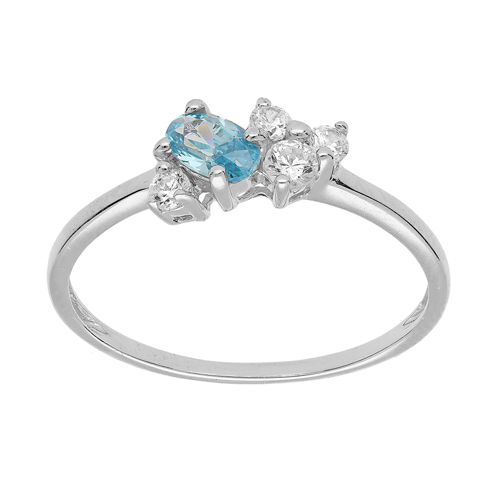 Bague en argent platiné avec oxydes bleu ciel et blancs sertis