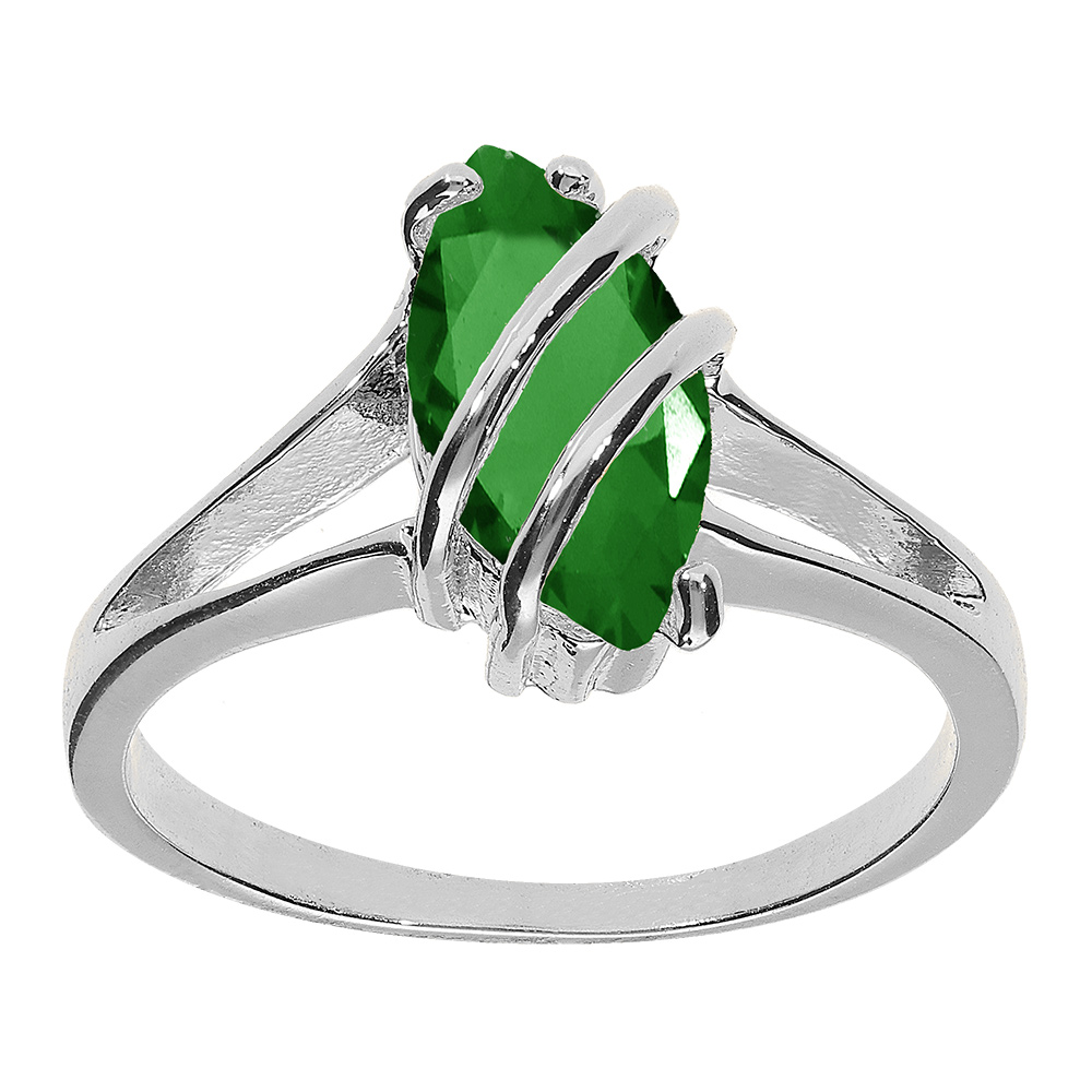 Bague en argent rhodié forme navette ovale oxyde vert foncé