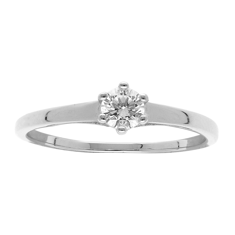 Bague en argent rhodié solitaire rond oxyde blanc serti 4mm Bague en argent rhodié solitaire rond oxyde blanc serti 4mm