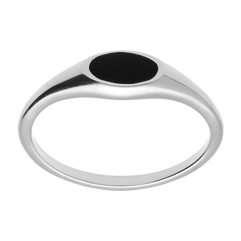 Chevalière femme en argent platiné de pavé forme ovale pavée d'un onyx imitation
