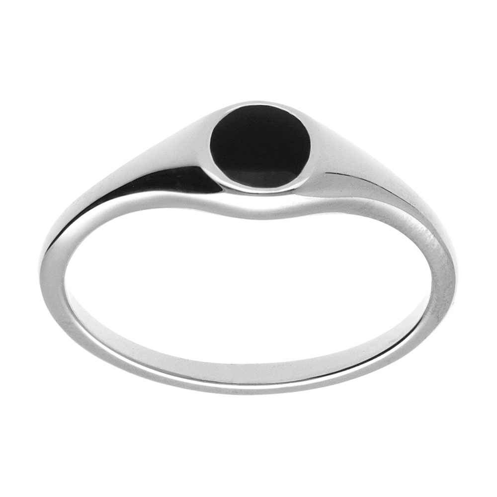 Chevalière femme en argent platiné de forme ronde pavée d'un onyx imitation