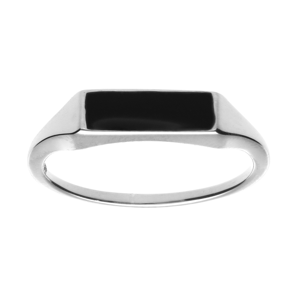 Chevalière femme en argent platiné de forme rectangulaire pavée d'un onyx imitation