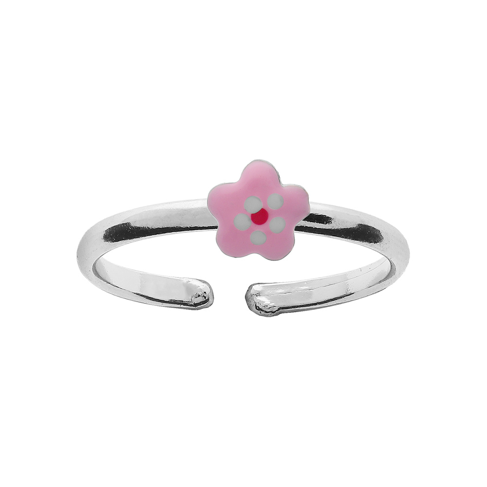 Bague pour enfant réglable en argent rhodié avec petite fleur rose pâle