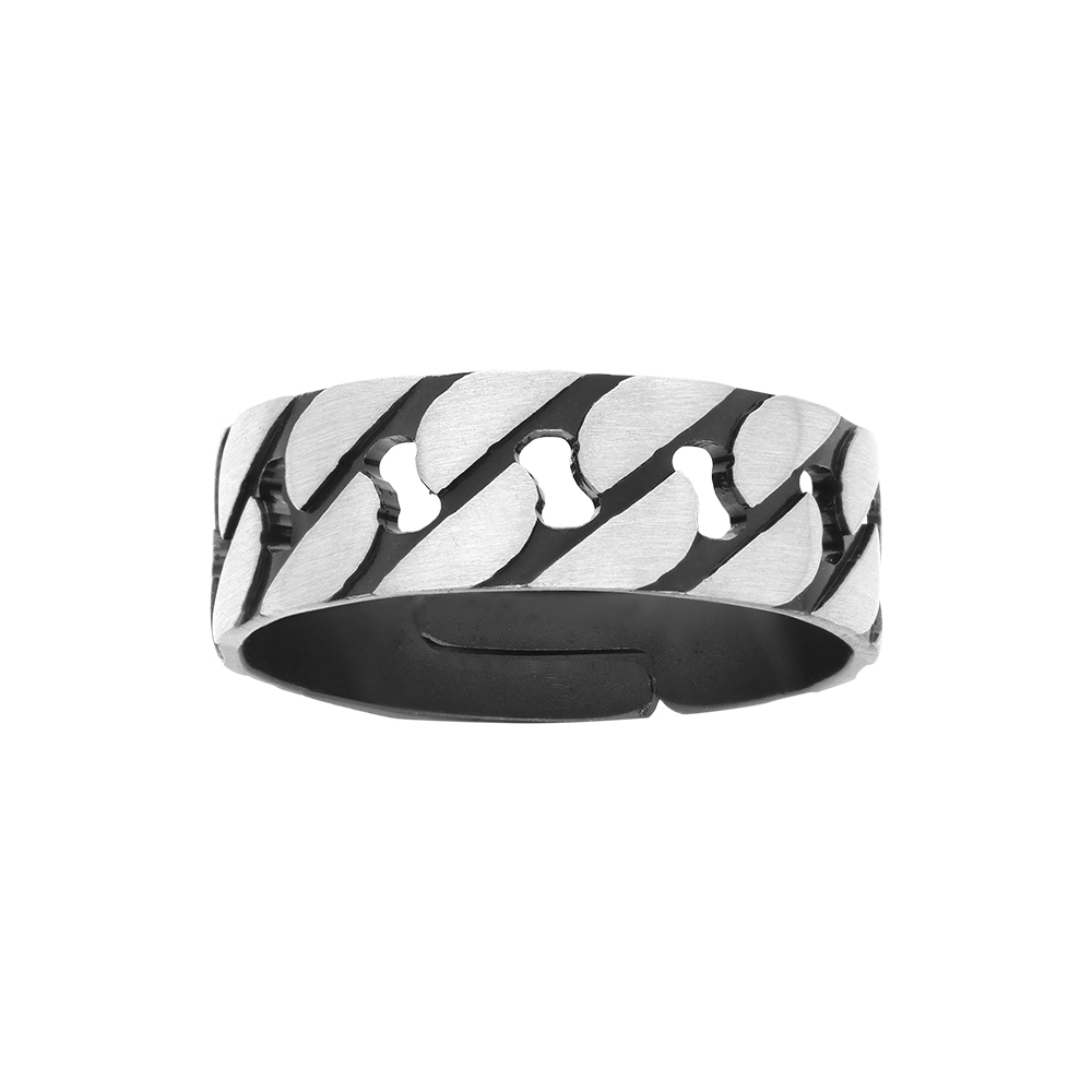 Bague réglable en argent patiné maille gourmette 7mm