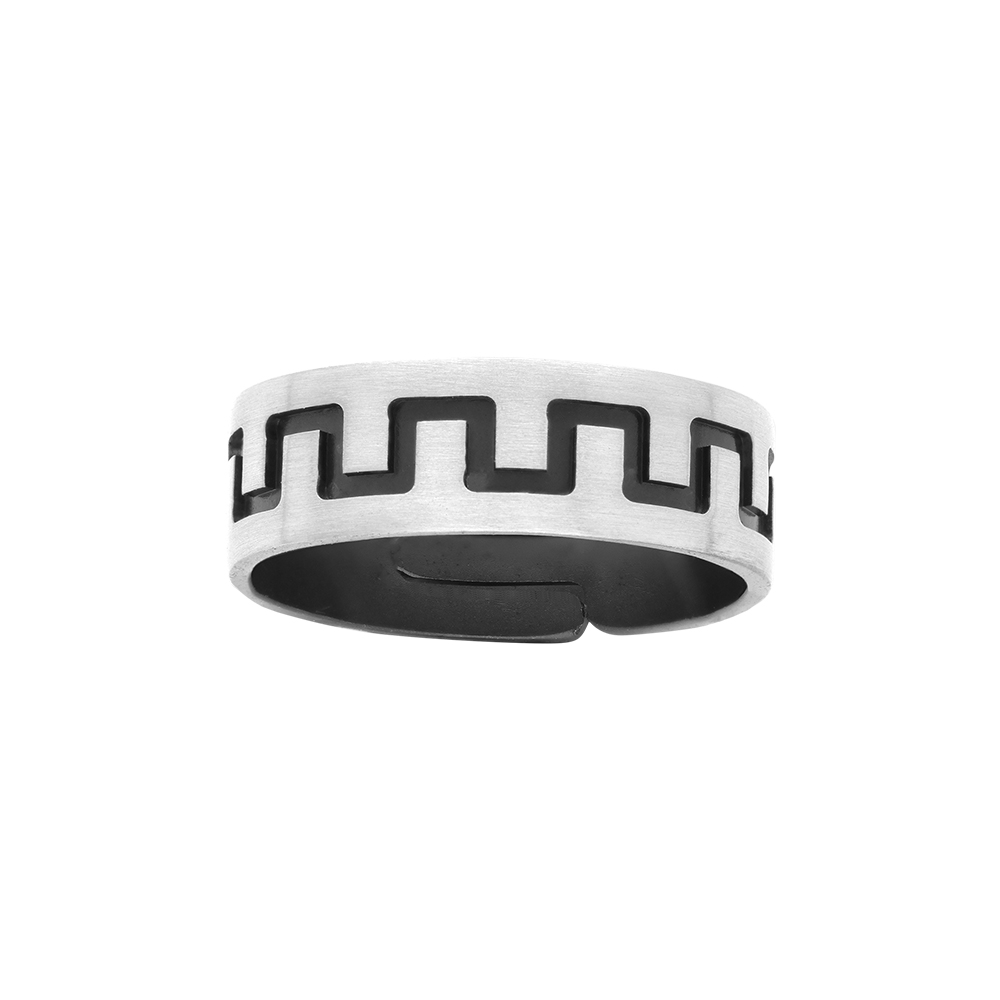 Bague réglable en argent patiné ruban 7mm motif grecque Bague réglable en argent patiné ruban 7mm motif grecque