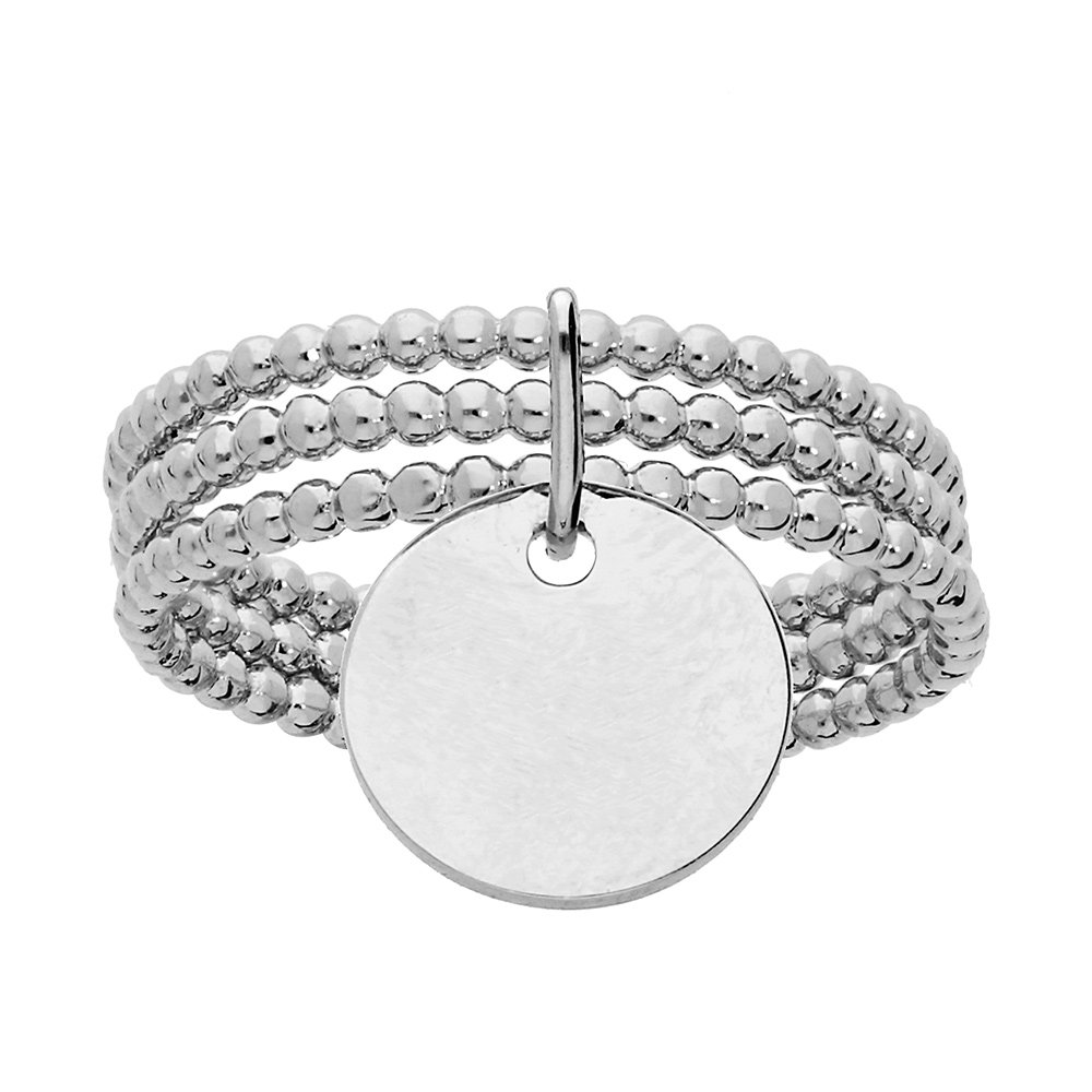 Bague en argent rhodié triple anneaux boules avec pastille lisse à graver