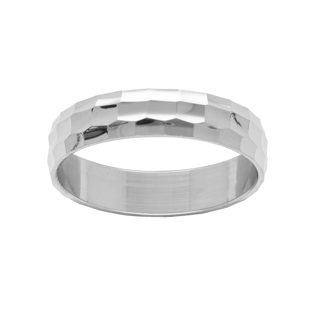 Alliance en argent rhodié diamantée aspect martelé - 5 mm Alliance en argent rhodié diamantée aspect martelé - 5 mm