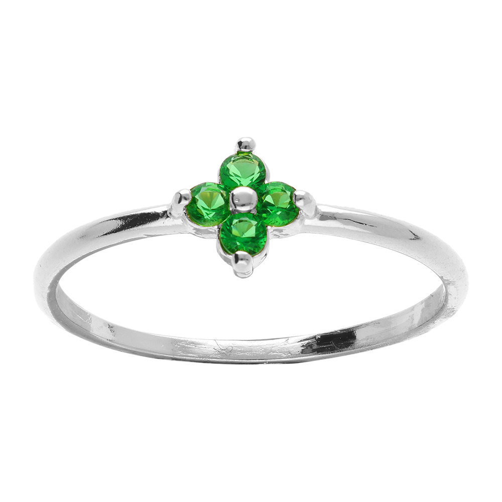Bague en argent rhodié fleur d'oxydes verts