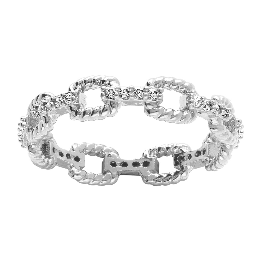 Bague chaine en argent rhodié avec oxydes blancs Bague chaine en argent rhodié avec oxydes blancs