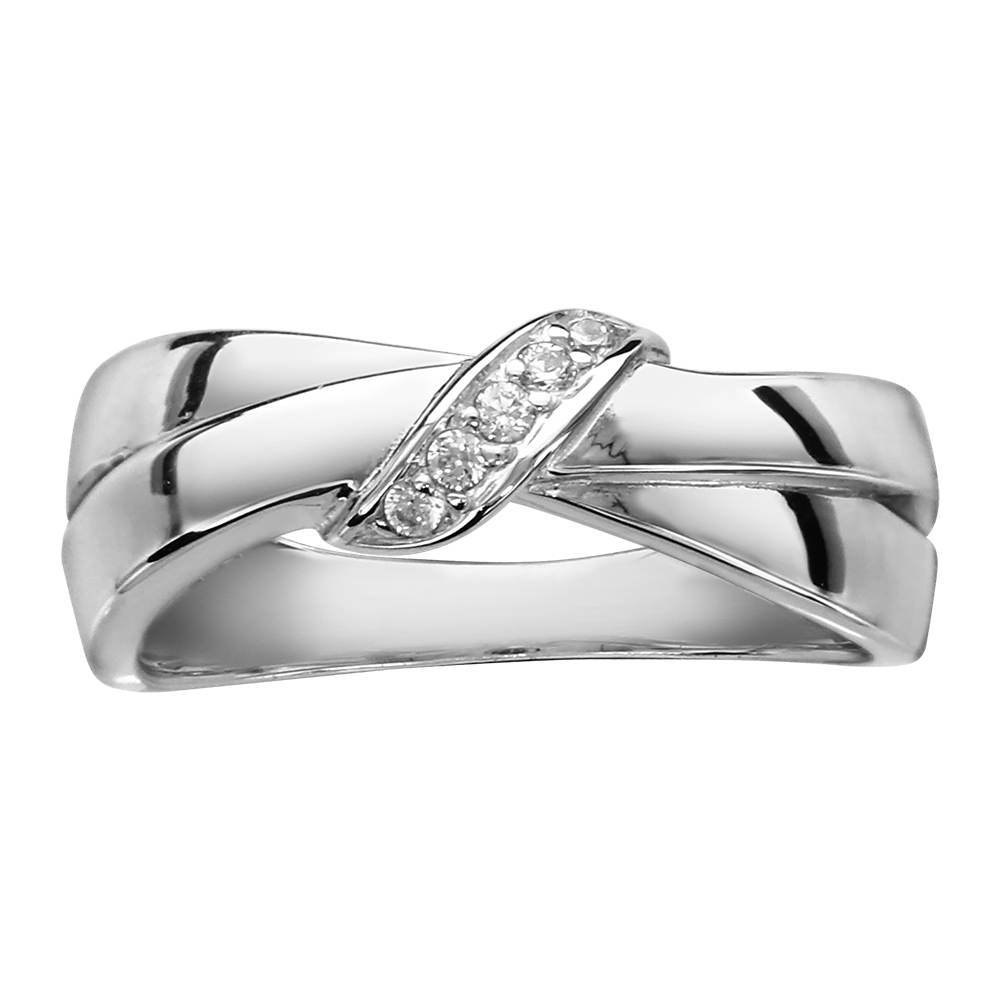 Bague en argent rhodié 2 brins noués avec noeud en oxydes blancs sertis