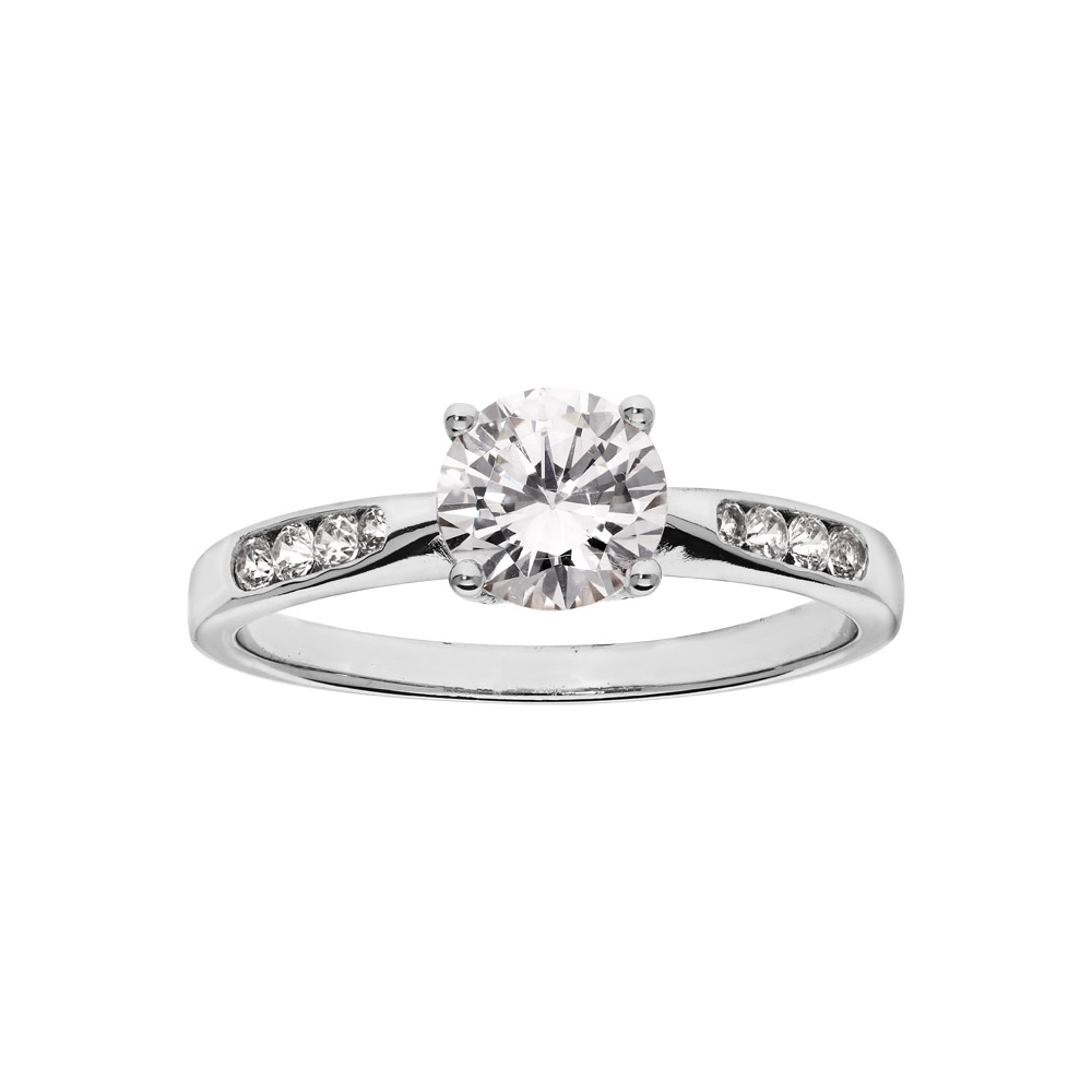 Bague en argent rhodié grande taille solitaire 4 griffes et oxydes