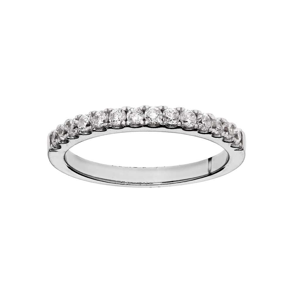 Bague en argent rhodié grande taille demi rail d'oxydes blancs sertis