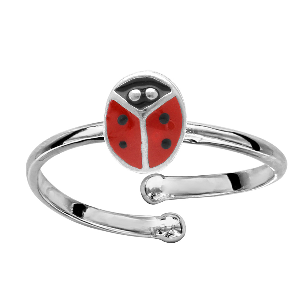 Bague pour enfant en argent avec coccinelle - réglable du 42 au 46