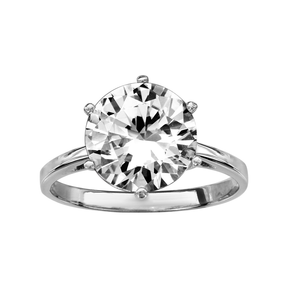 Bague en argent rhodié oxyde blanc solitaire de 11mm serti 6 griffes