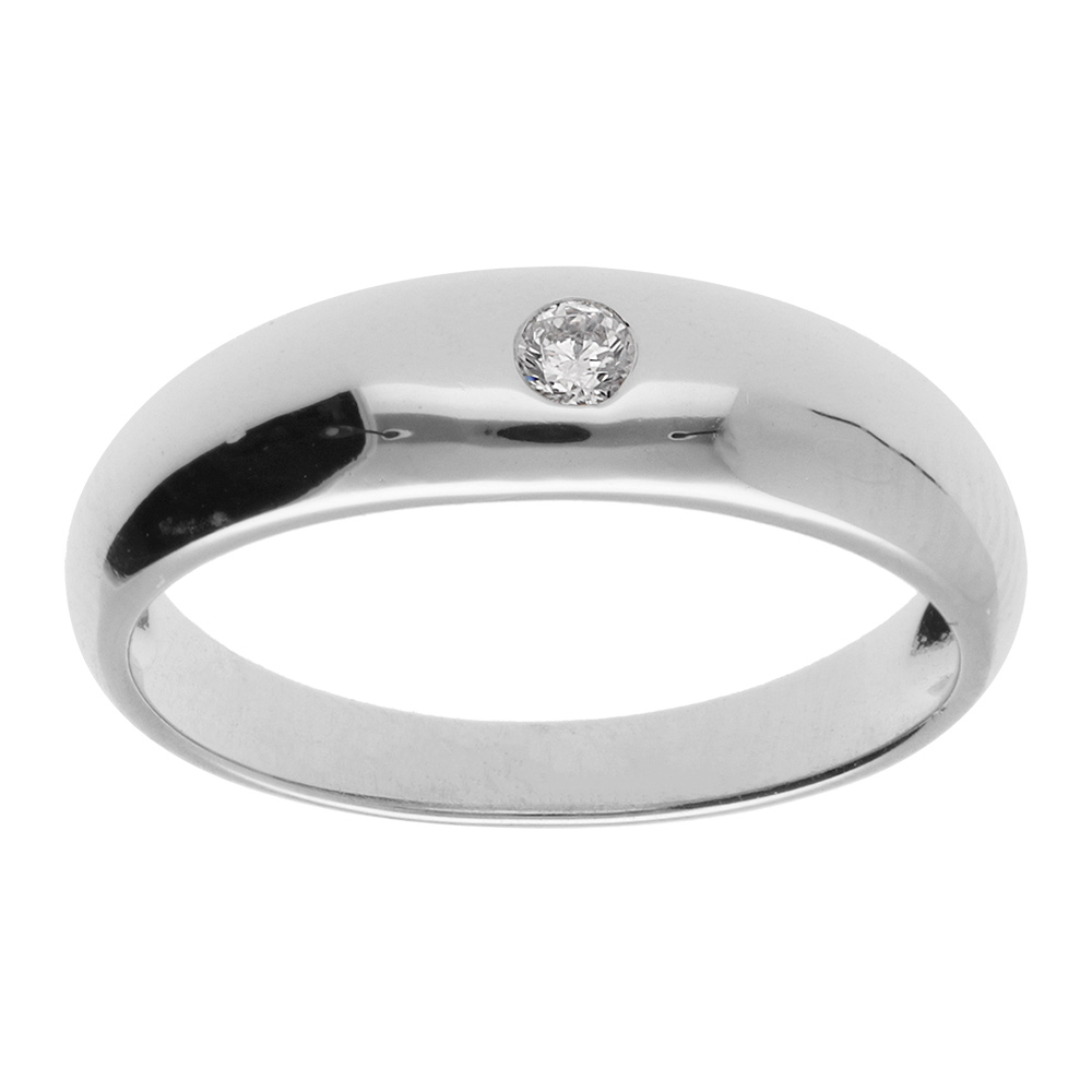 Bague en argent rhodié jonc anglais 1 oxyde blanc serti T56