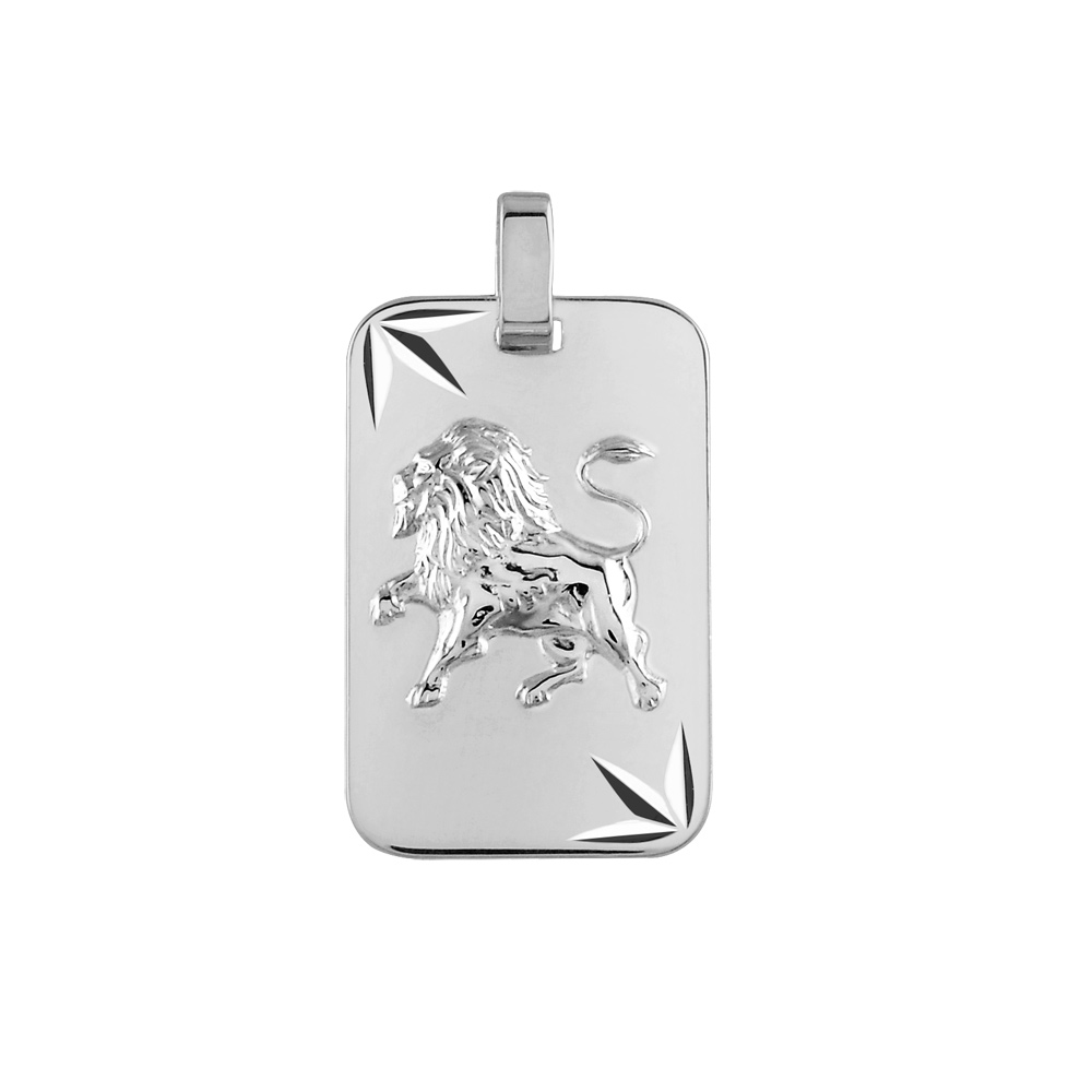 Pendentif en argent rhodié plaque G.I diamanté étoilé zodiaque Lion Pendentif en argent rhodié plaque G.I diamanté étoilé zodiaque Lion