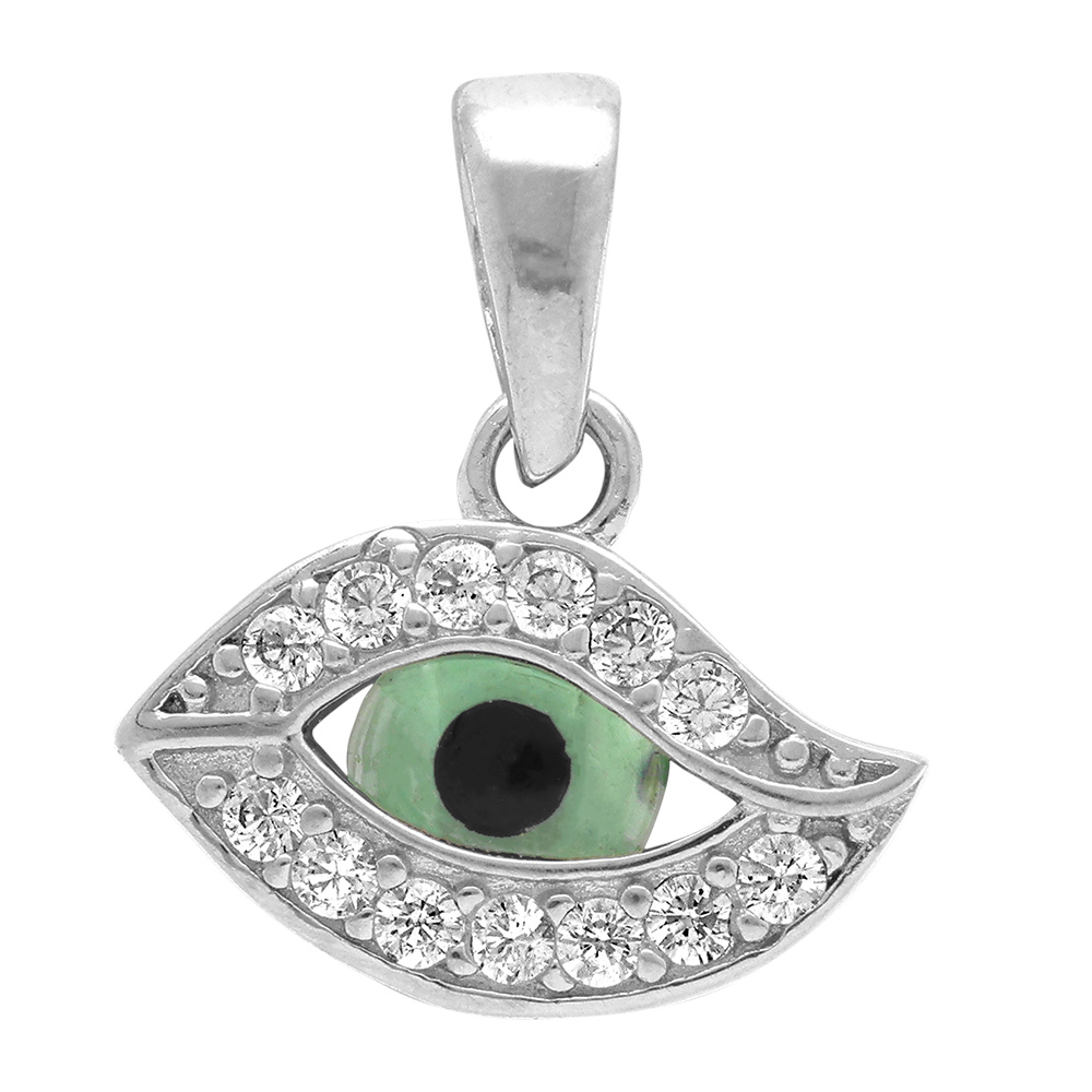 Pendentif en argent rhodié oeil de la chance avec tour orné d'oxydes blancs