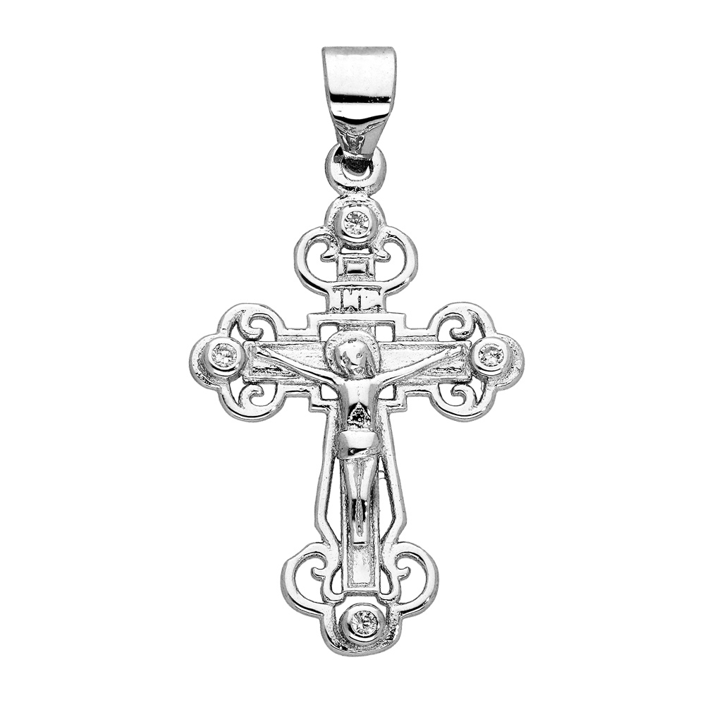 Pendentif en argent rhodié Croix ajourée oxydes blancs sertis