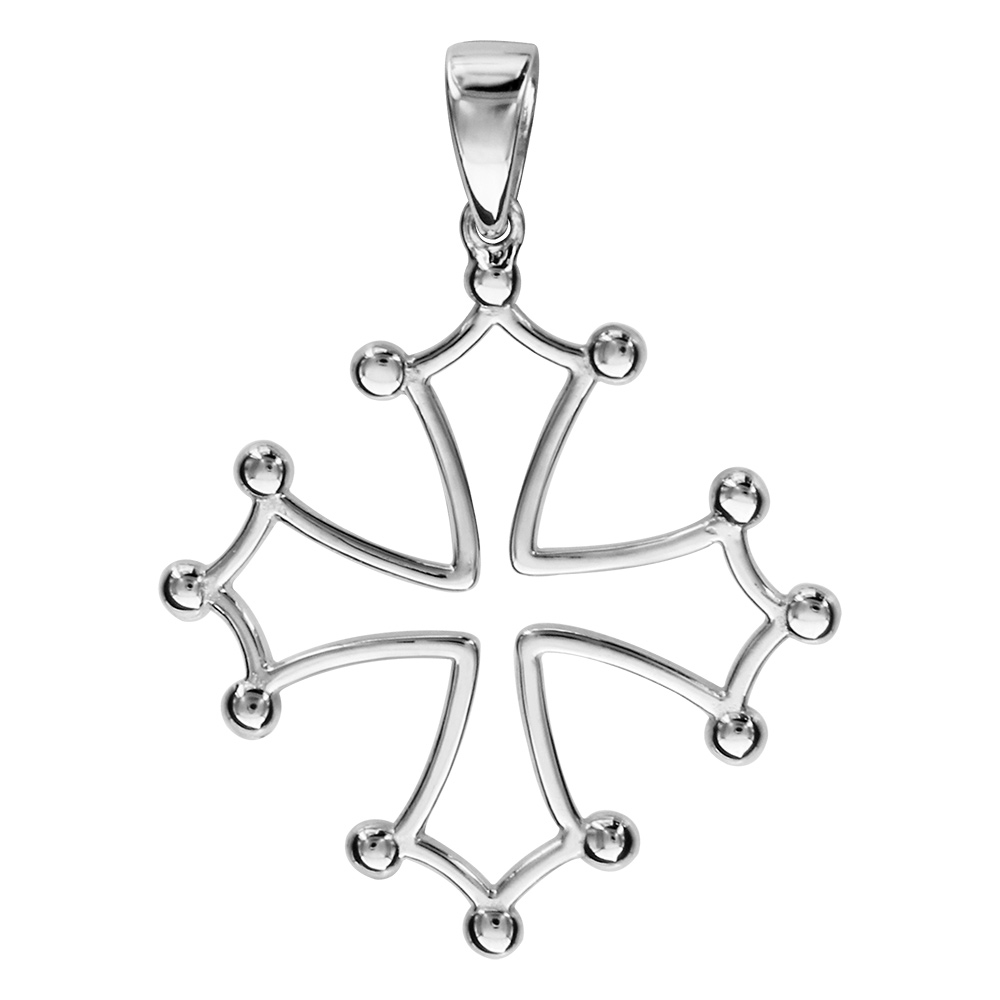 Pendentif croix occitane en argent rhodié évidée grand modèle