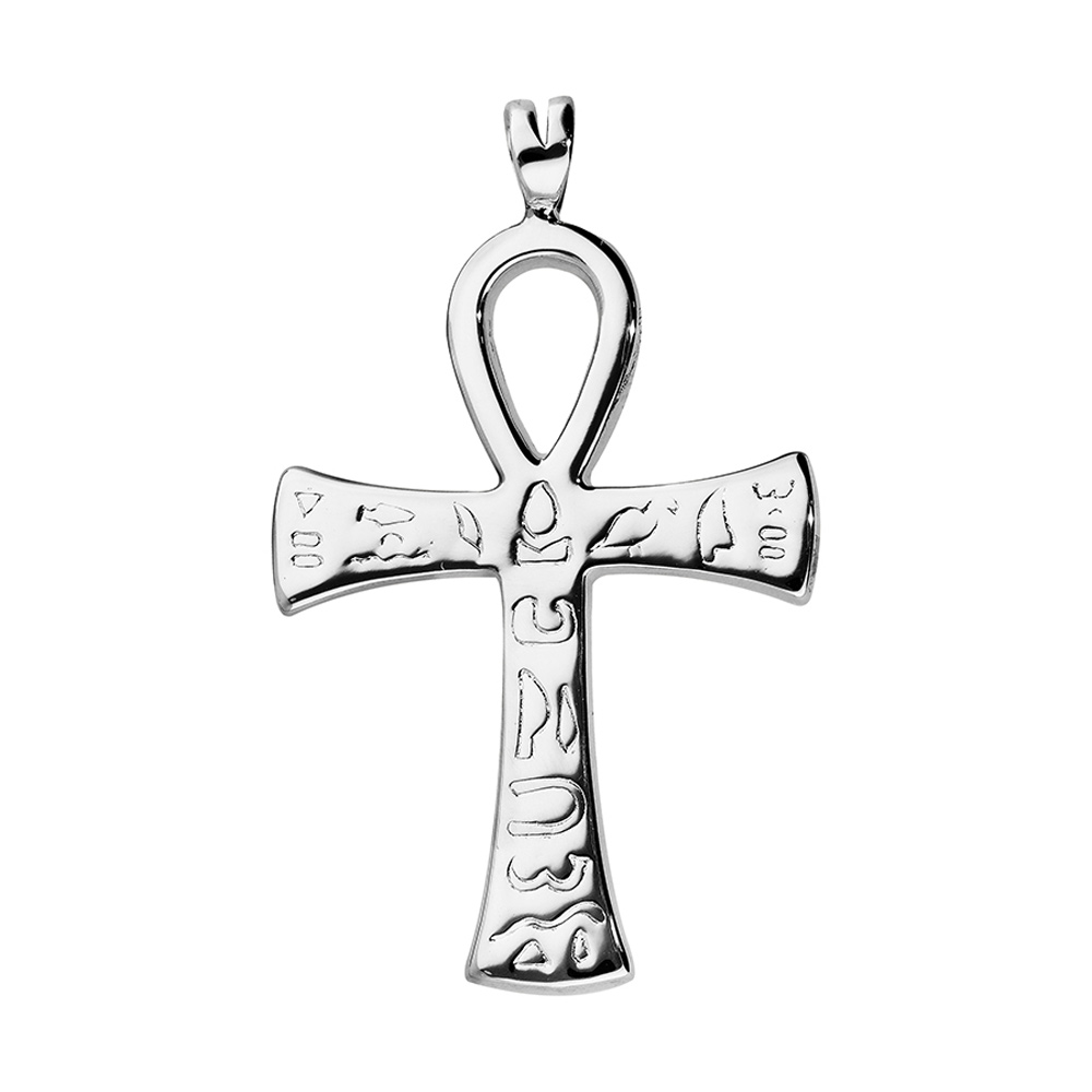 Pendentif en argent rhodié croix Egyptienne avec hiéroglyphes