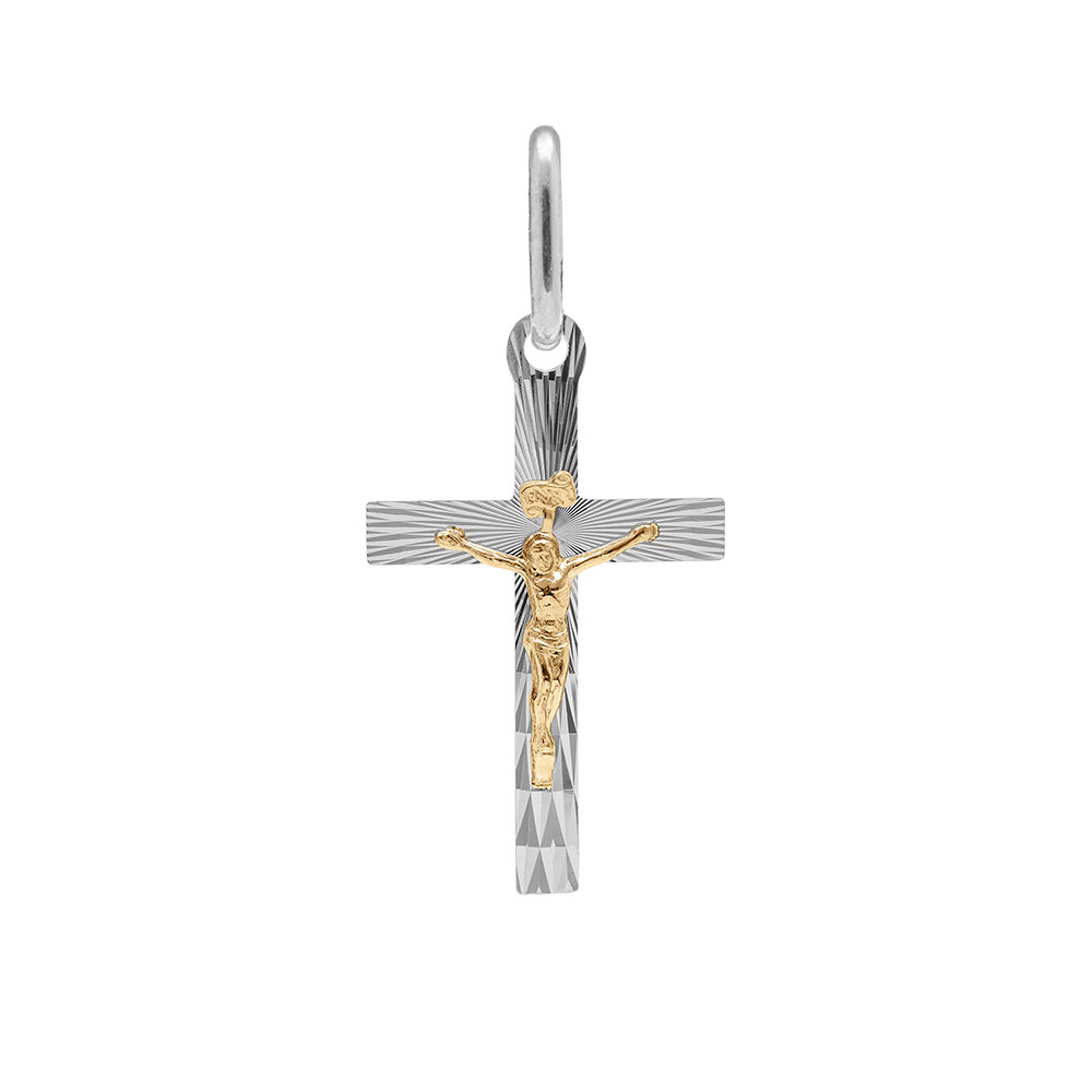 Pendentif en argent rhodié et doré Jésus Christ sur croix diamanté