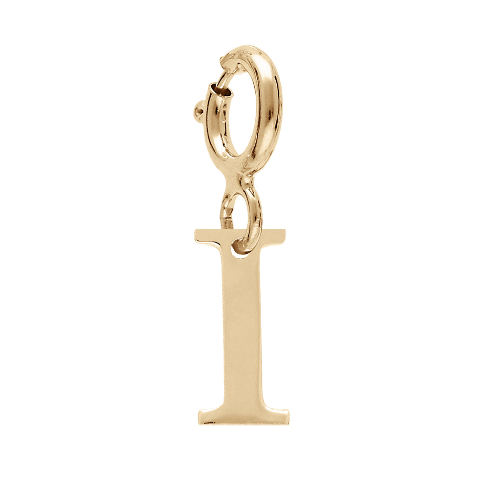 Pendentif Charms en argent et dorure jaune initiale lettre I sur fermoir anneau ressort