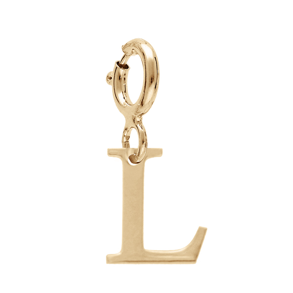 Pendentif Charms en argent et dorure jaune initiale lettre L sur fermoir anneau ressort