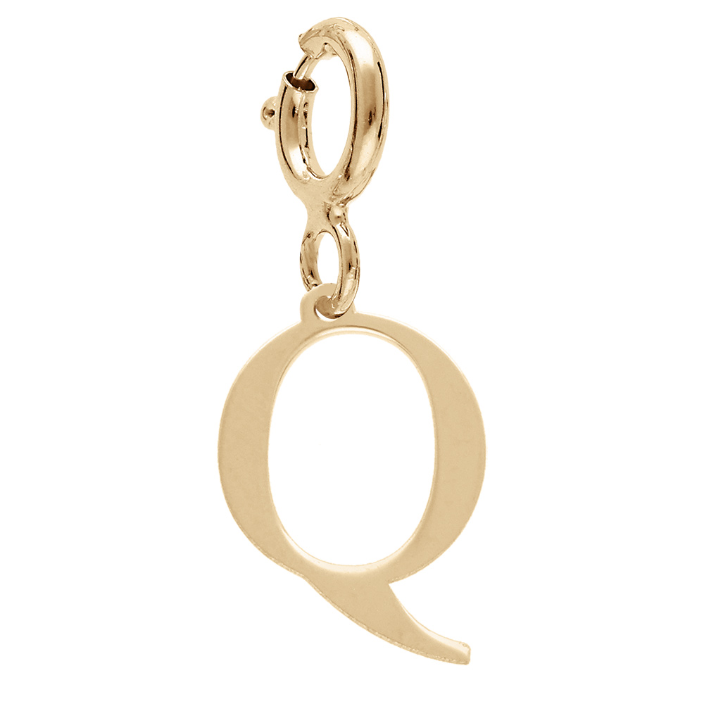 Pendentif Charms en argent et dorure jaune initiale lettre Q sur fermoir anneau ressort