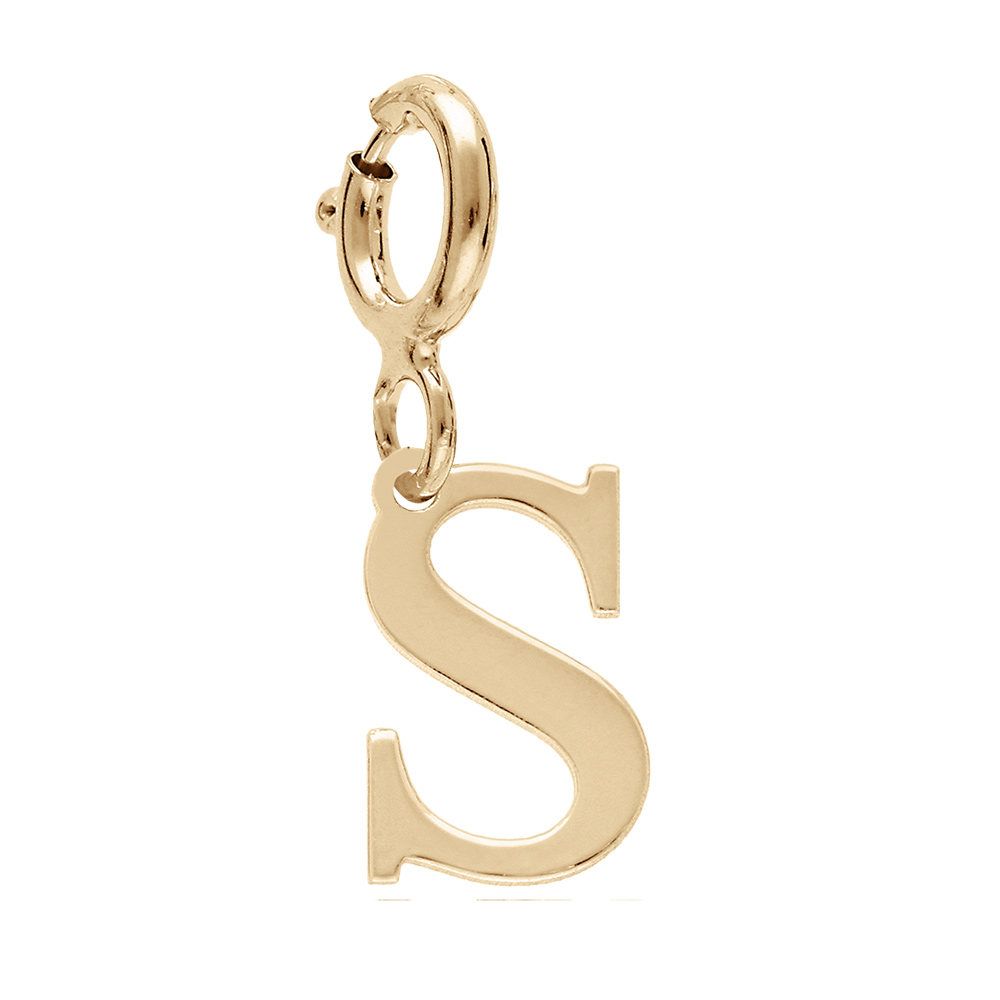 Pendentif Charms en argent et dorure jaune initiale lettre S sur fermoir anneau ressort