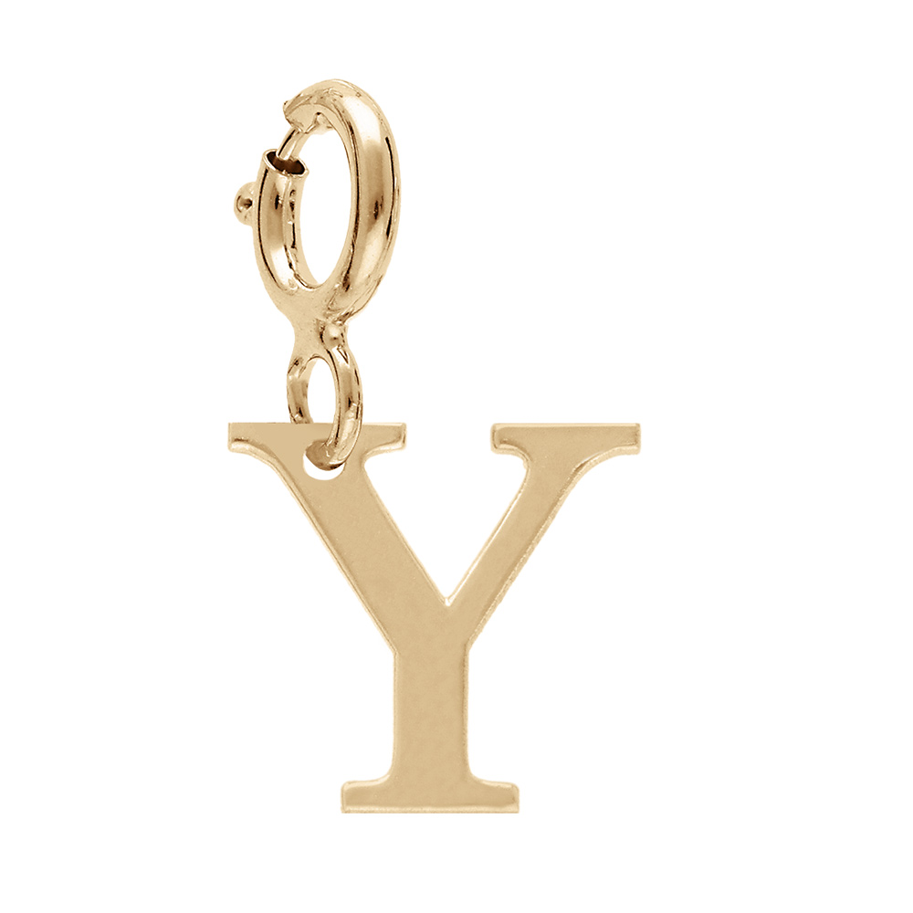 Pendentif Charms en argent et dorure jaune initiale lettre Y sur fermoir anneau ressort