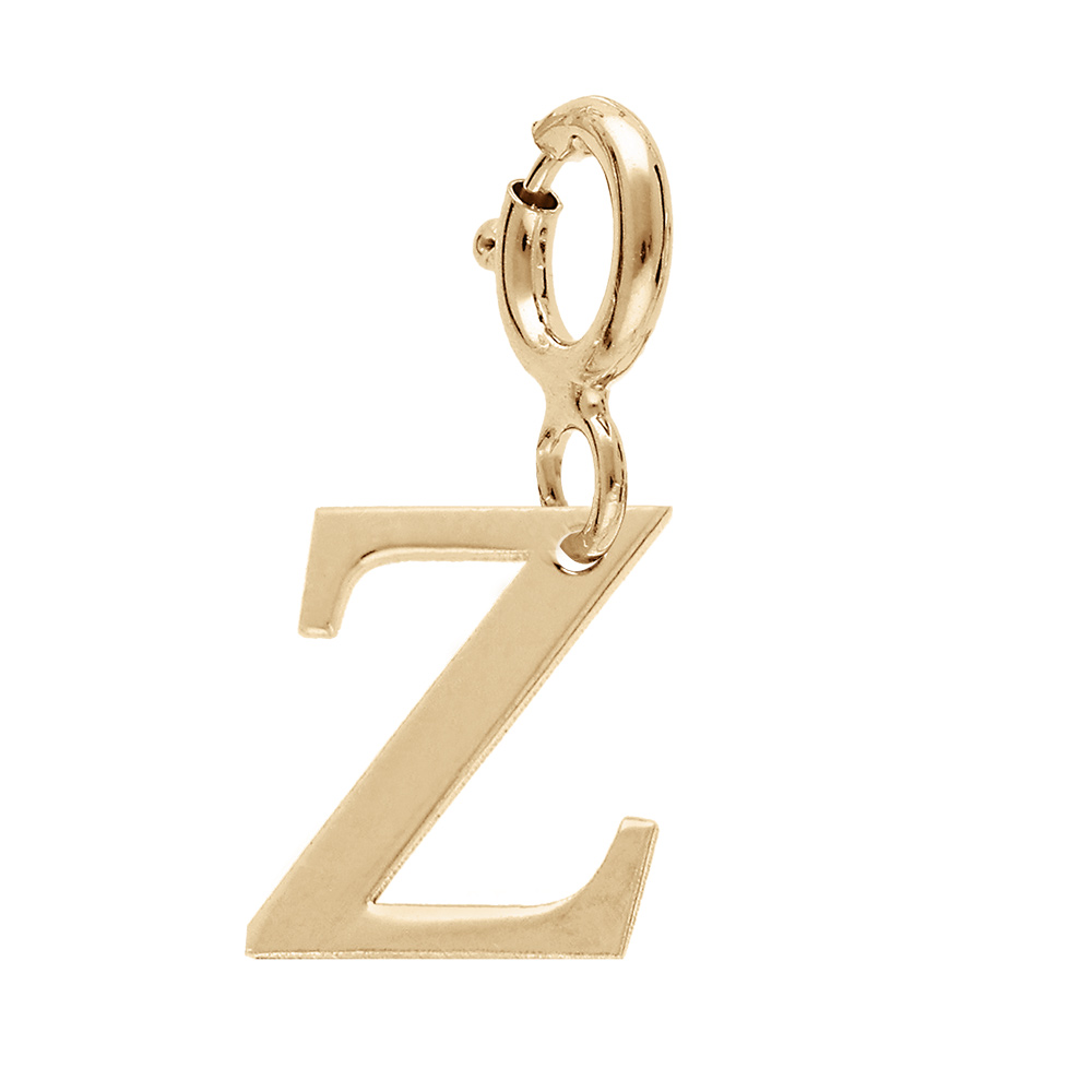 Pendentif Charms en argent et dorure jaune initiale lettre Z sur fermoir anneau ressort