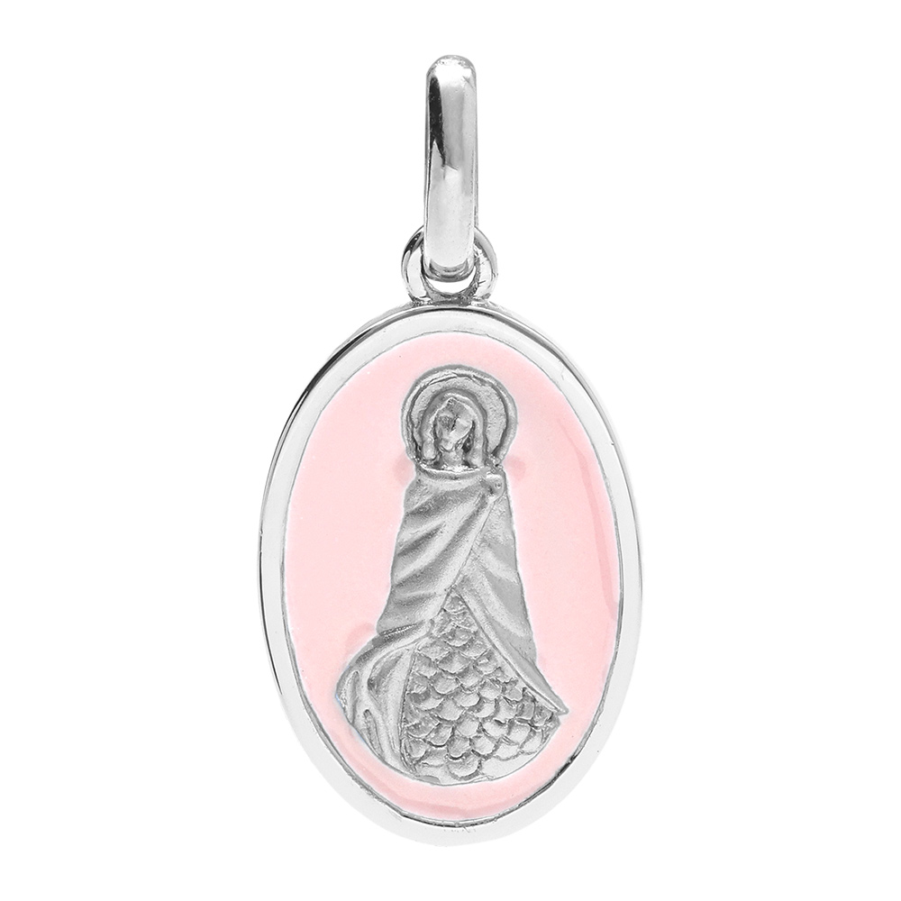 Pendentif en argent rhodié ovale Sainte Sara fond fond rose pâle
