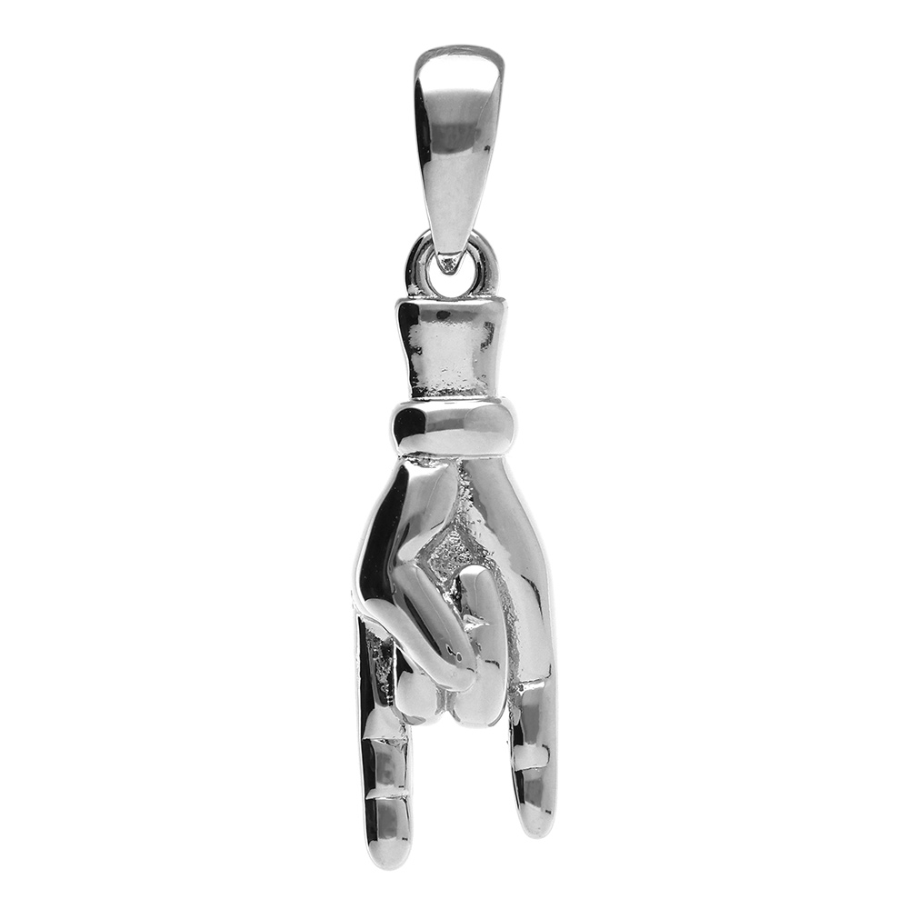 Pendentif en argent rhodié main porte bonheur italien