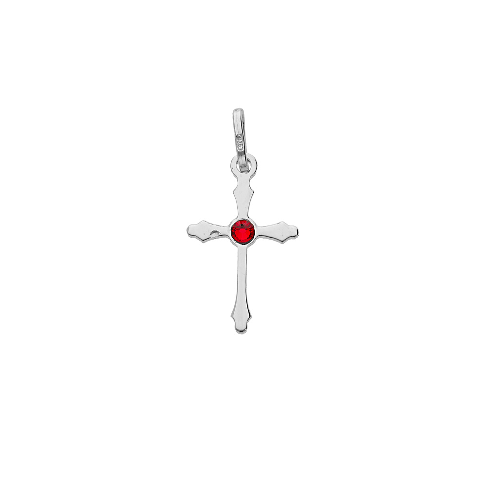 Pendentif en argent rhodié croix oxyde rouge