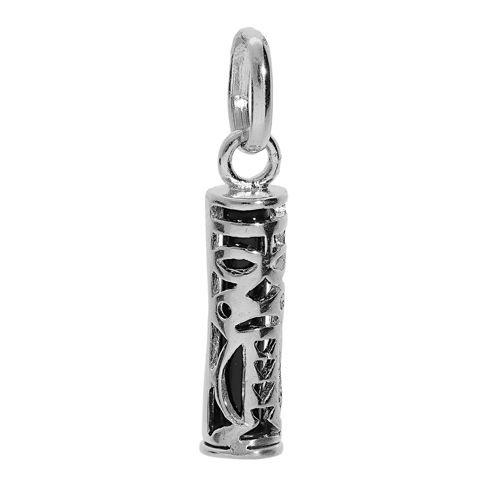 Pendentif en argent rhodié Tiki 13mm tendresse amour fond noir