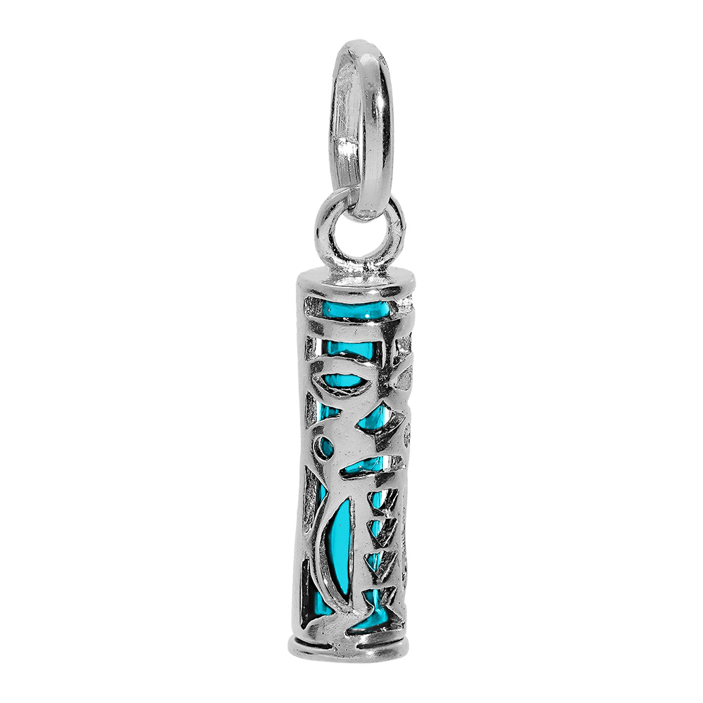 Pendentif en argent rhodié Tiki 13mm tendresse amour résine fond turquoise