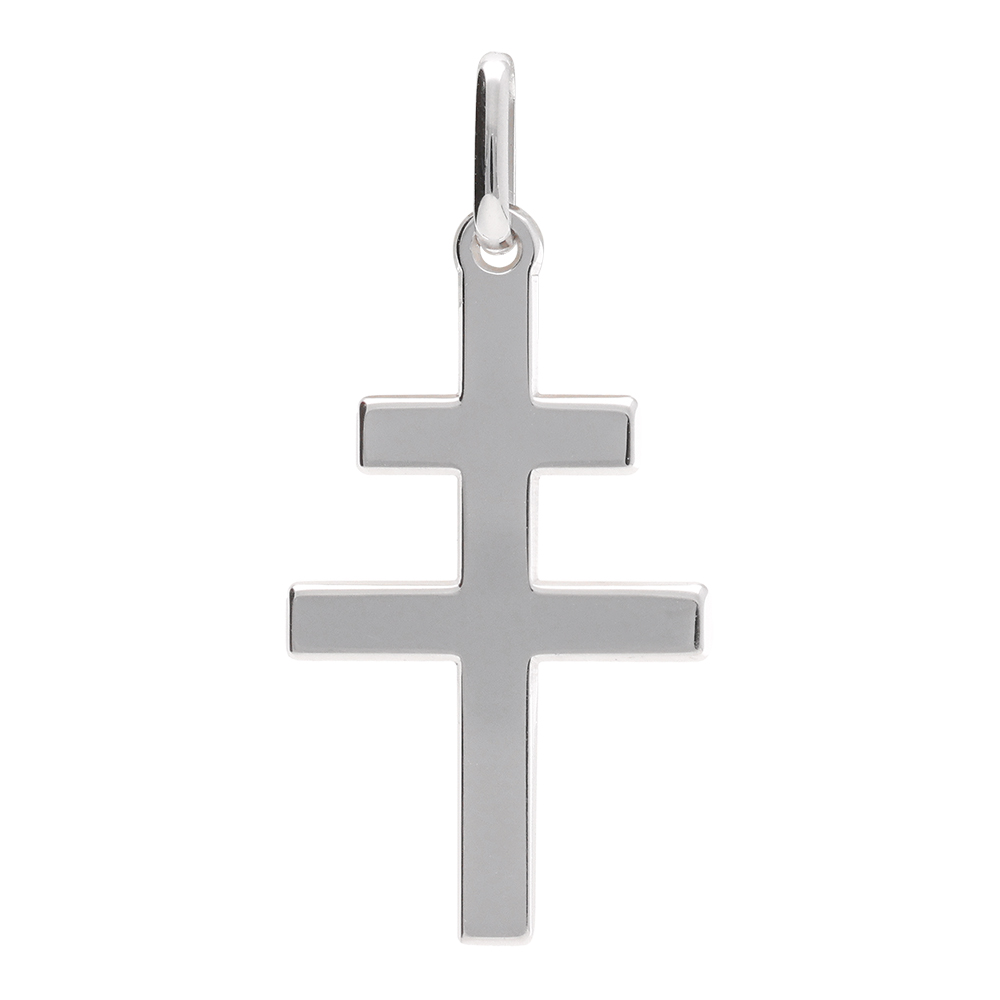 Pendentif Croix de Lorraine en argent rhodié plate et lisse - 27mm x 16mm