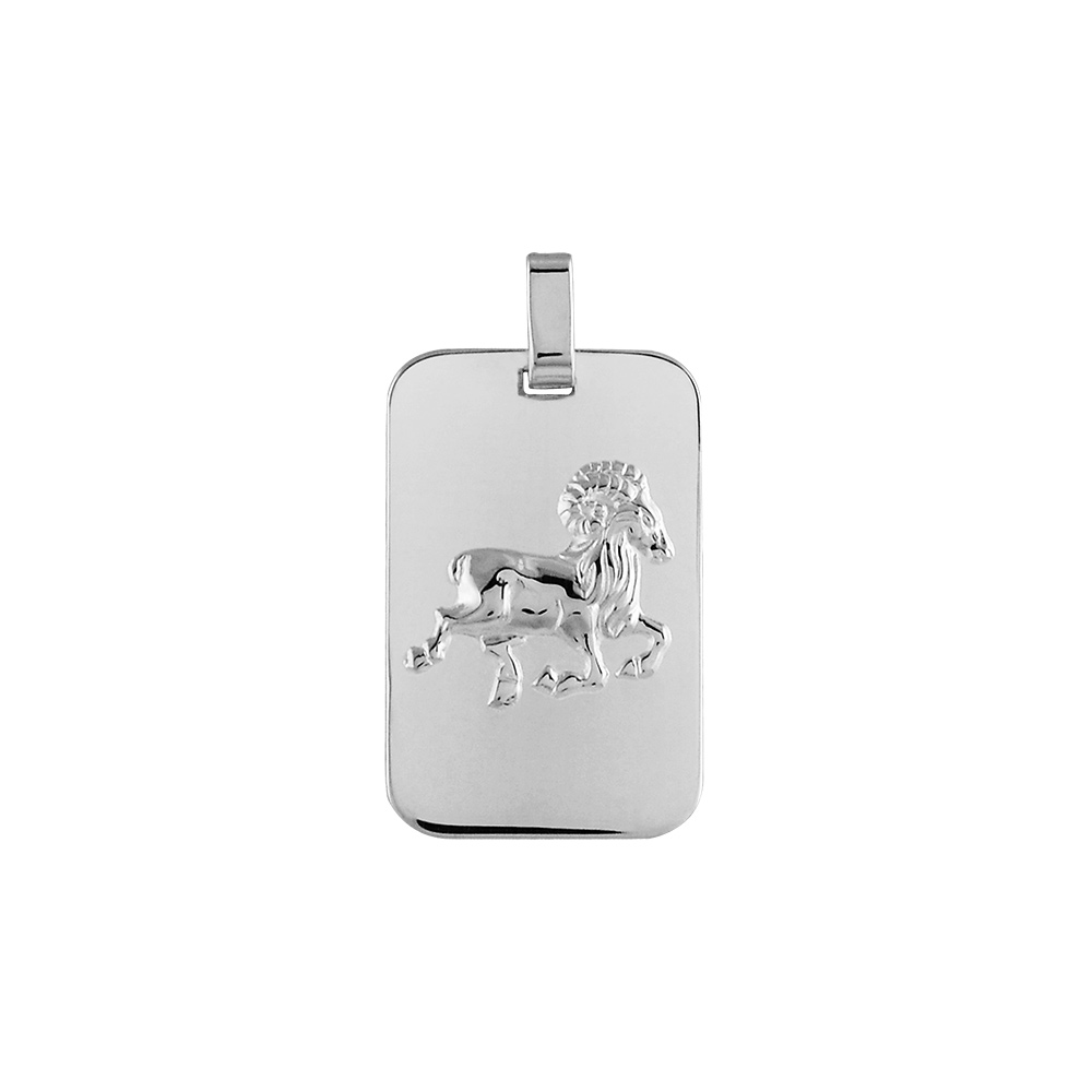 Pendentif en argent rhodié plaque G.I. rectangulaire arrondie zodiaque Bélier