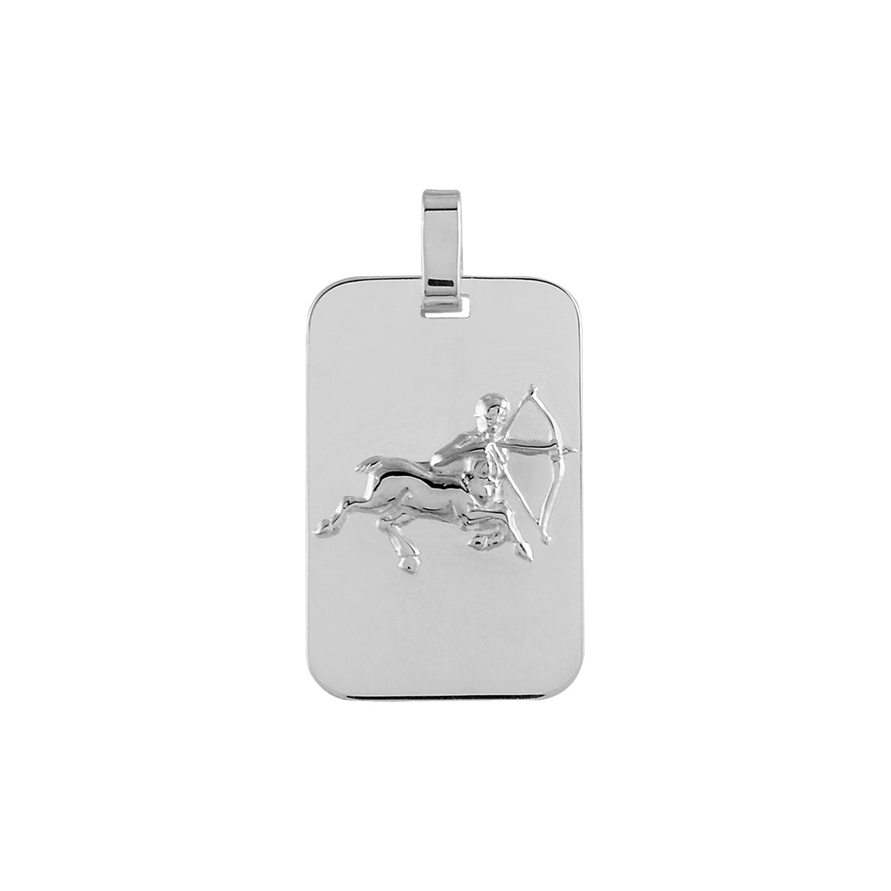 Pendentif en argent rhodié plaque G.I. rectangulaire arrondie zodiaque Sagittaire