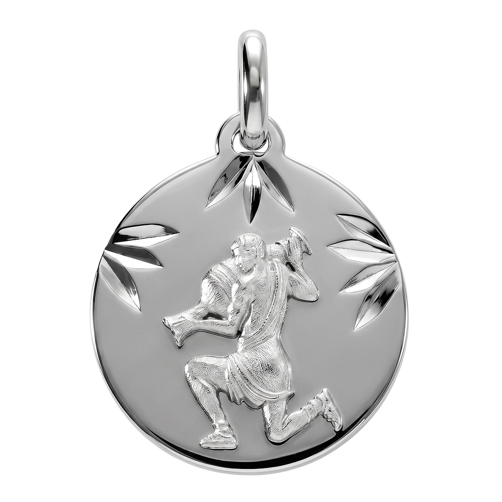 Pendentif en argent rhdoie médaille 15mm diamantée zodiaque verseau Pendentif en argent rhdoie médaille 15mm diamantée zodiaque verseau