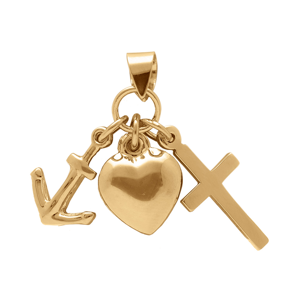 Pendentif en argent doré ancre, coeur et croix (charité, foi, esperance)